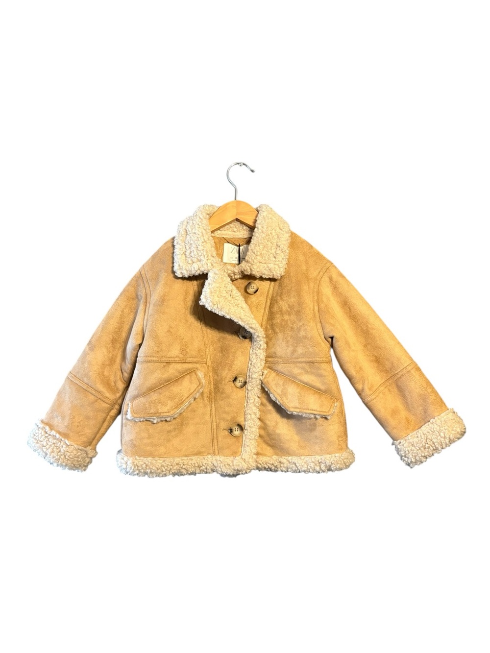 Zara Kids Tan Faux Shearling Pea Coat